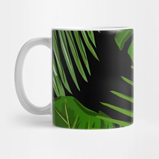 Tropical Leaves on Black Background Mug